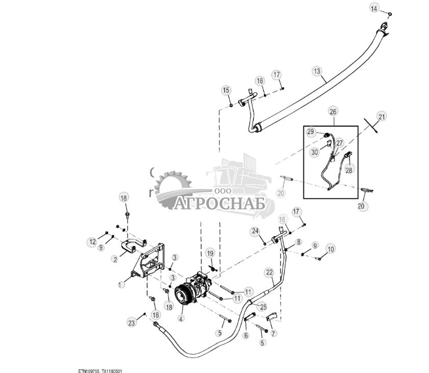 Компрессор системы кондиционирования воздуха и трубопроводы (Engine 4045TT096-RE545793) ( - 293204) - ST818921 375.jpg